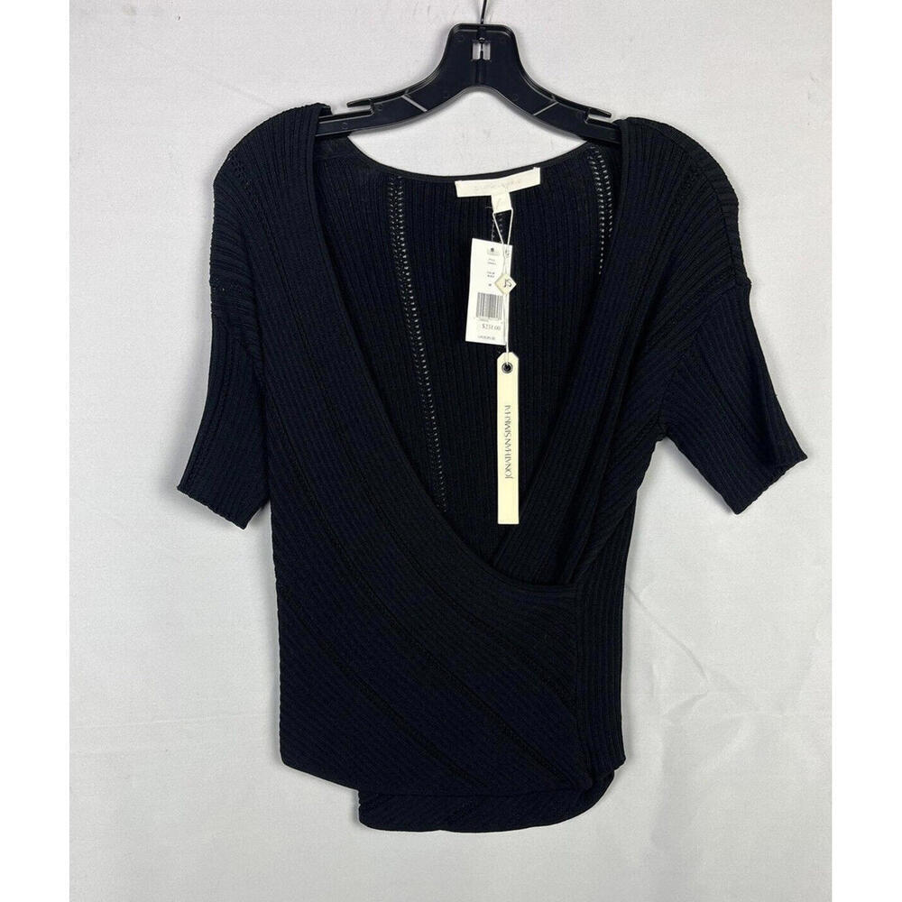 Jonathan Simkhai Ribbed Knit Top Sweater Scoop Neck Black Size M